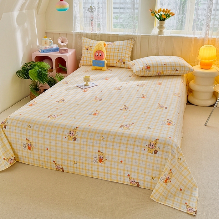 91家纺网 家纺一手货源 找家纺 简冠家纺 2026新款仿棉水洗棉四件套 小精灵黄