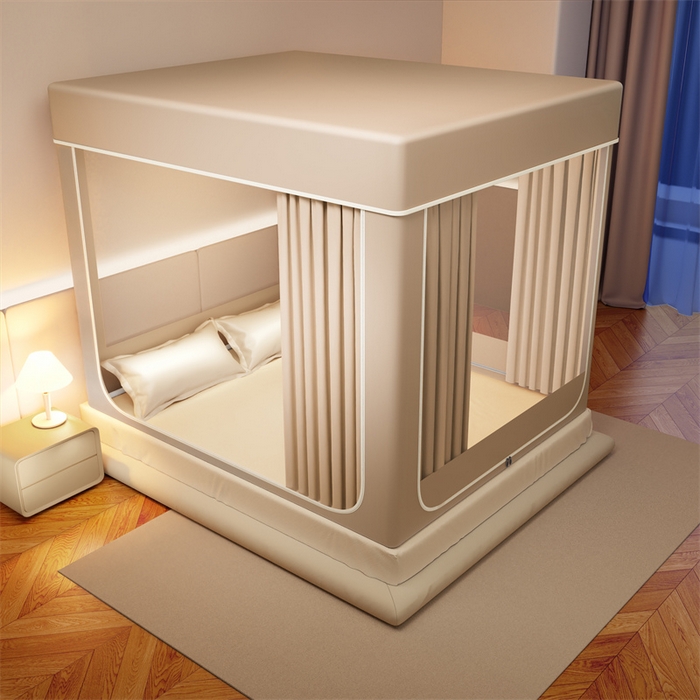 91家纺网 家纺一手货源 找家纺 佳梦家纺 2026春夏新款护栏级防摔坐床蚊帐永夜系列 永夜米-无帘款三门半底