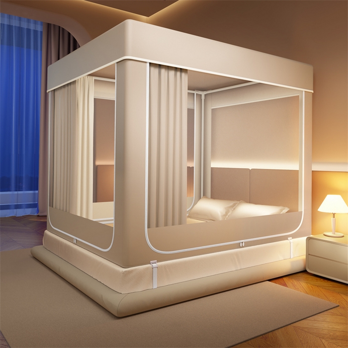 佳梦家纺 2026春夏新款护栏级防摔坐床蚊帐永夜系列 永夜米-夹棉款三门半底