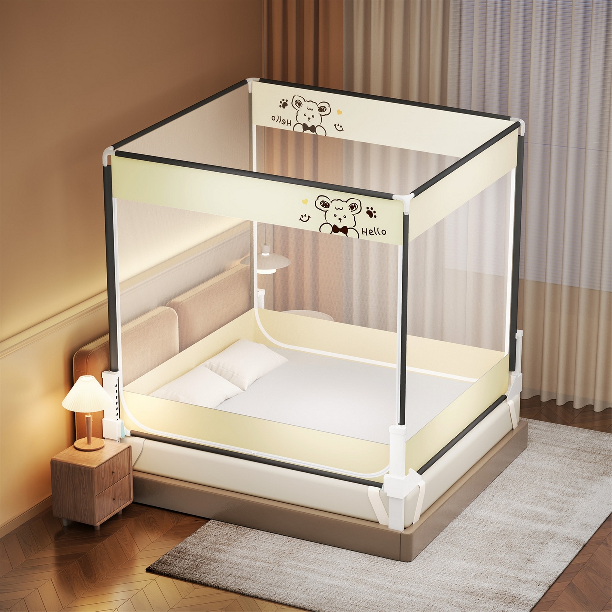 91家纺网 家纺一手货源 找家纺 （总）佳梦家纺 2026春夏新款护栏级防摔坐床蚊帐小卡通系列