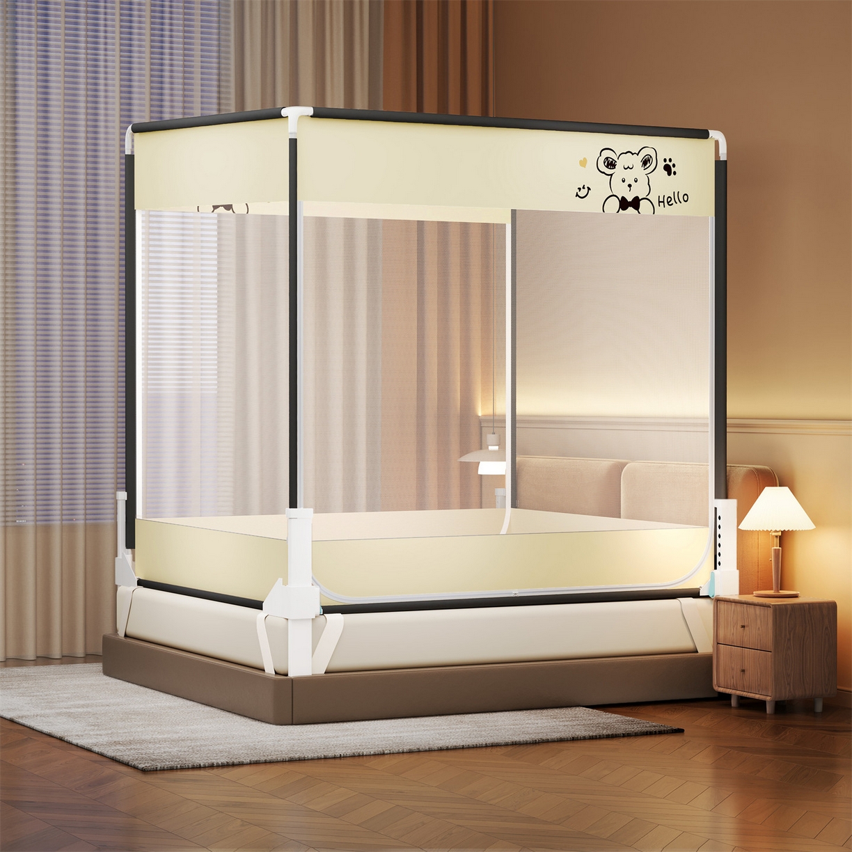 91家纺网 家纺一手货源 找家纺 （总）佳梦家纺 2026春夏新款护栏级防摔坐床蚊帐小卡通系列