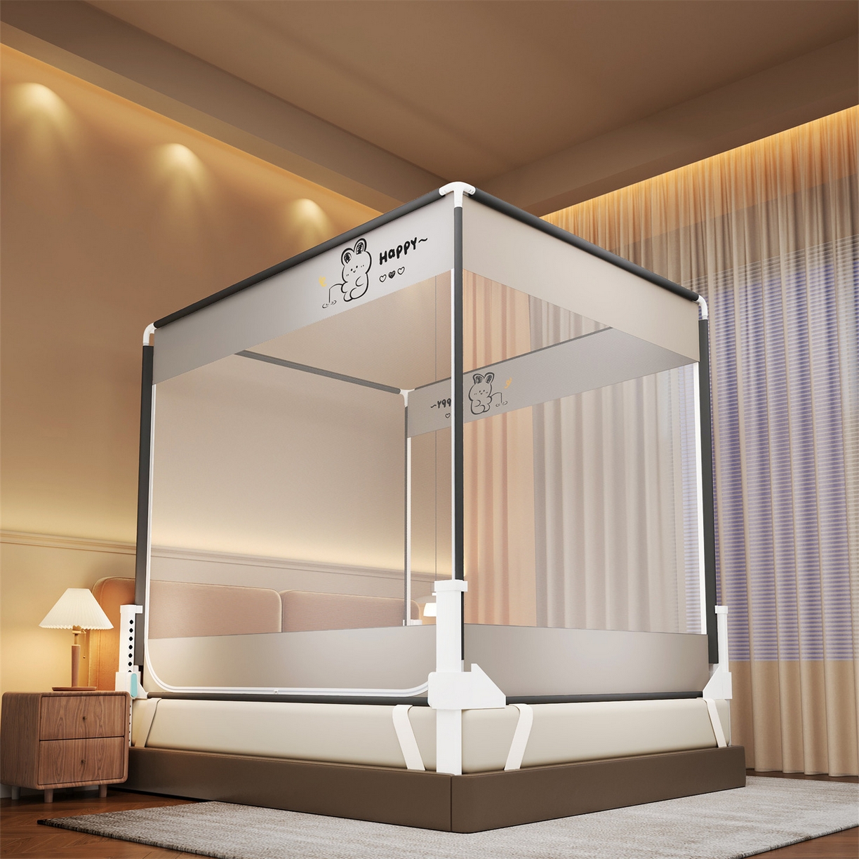 91家纺网 家纺一手货源 找家纺 （总）佳梦家纺 2026春夏新款护栏级防摔坐床蚊帐小卡通系列