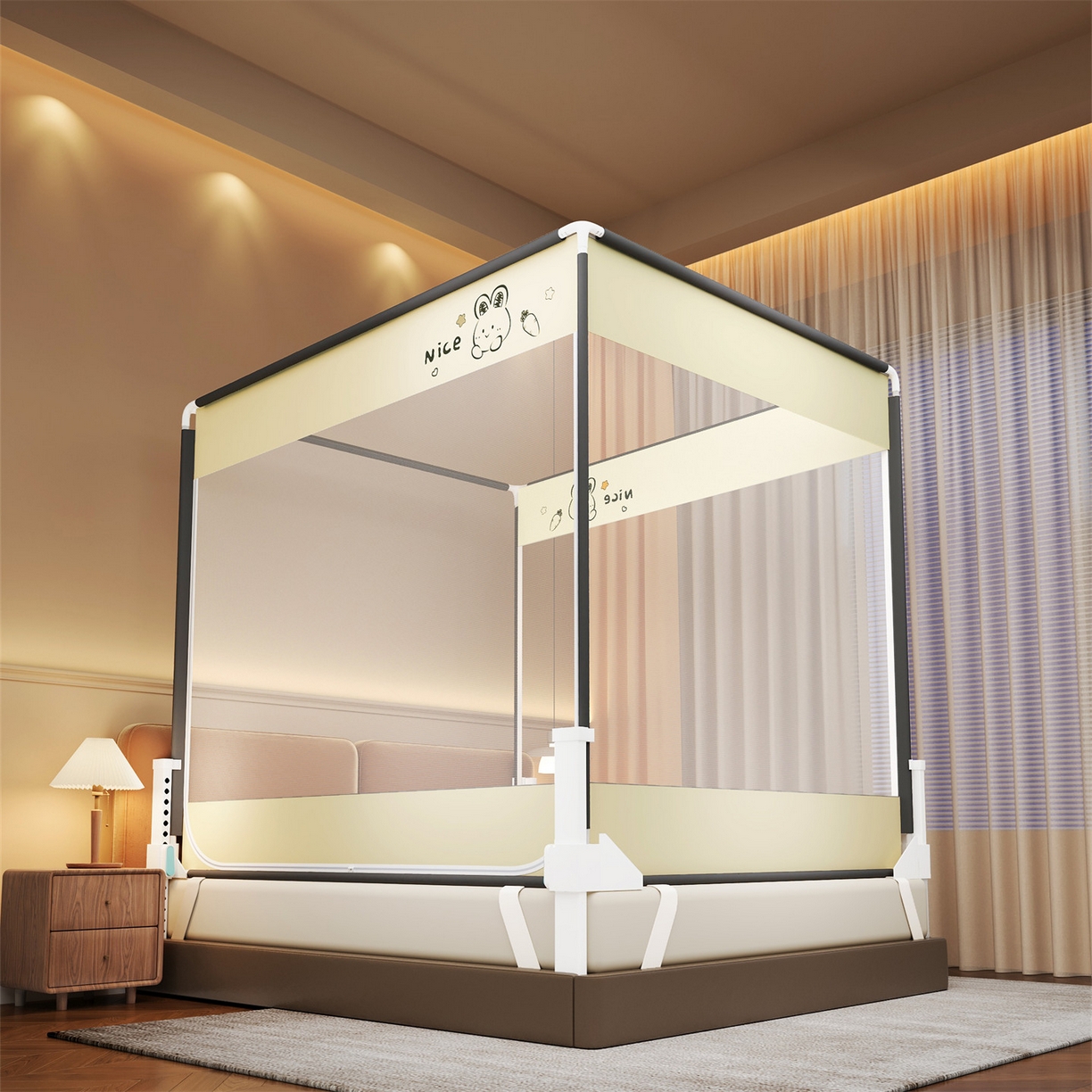 91家纺网 家纺一手货源 找家纺 （总）佳梦家纺 2026春夏新款护栏级防摔坐床蚊帐小卡通系列