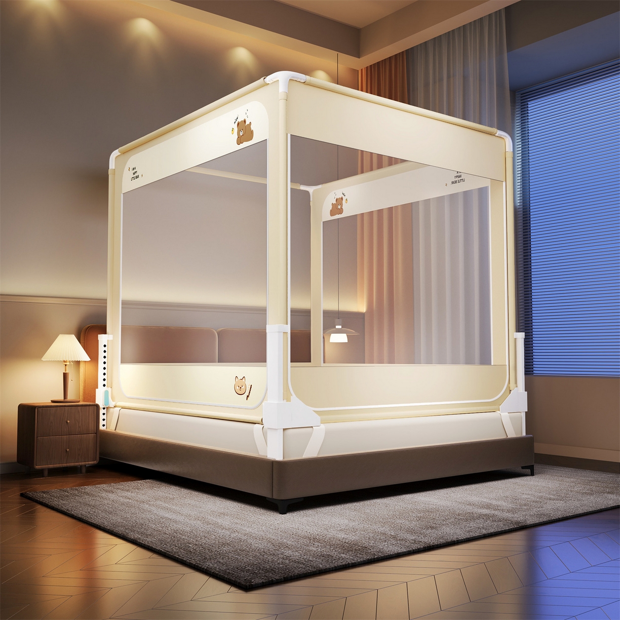 91家纺网 家纺一手货源 找家纺 （总）佳梦家纺 2026春夏新款护栏级防摔坐床蚊帐立柱卡通系列