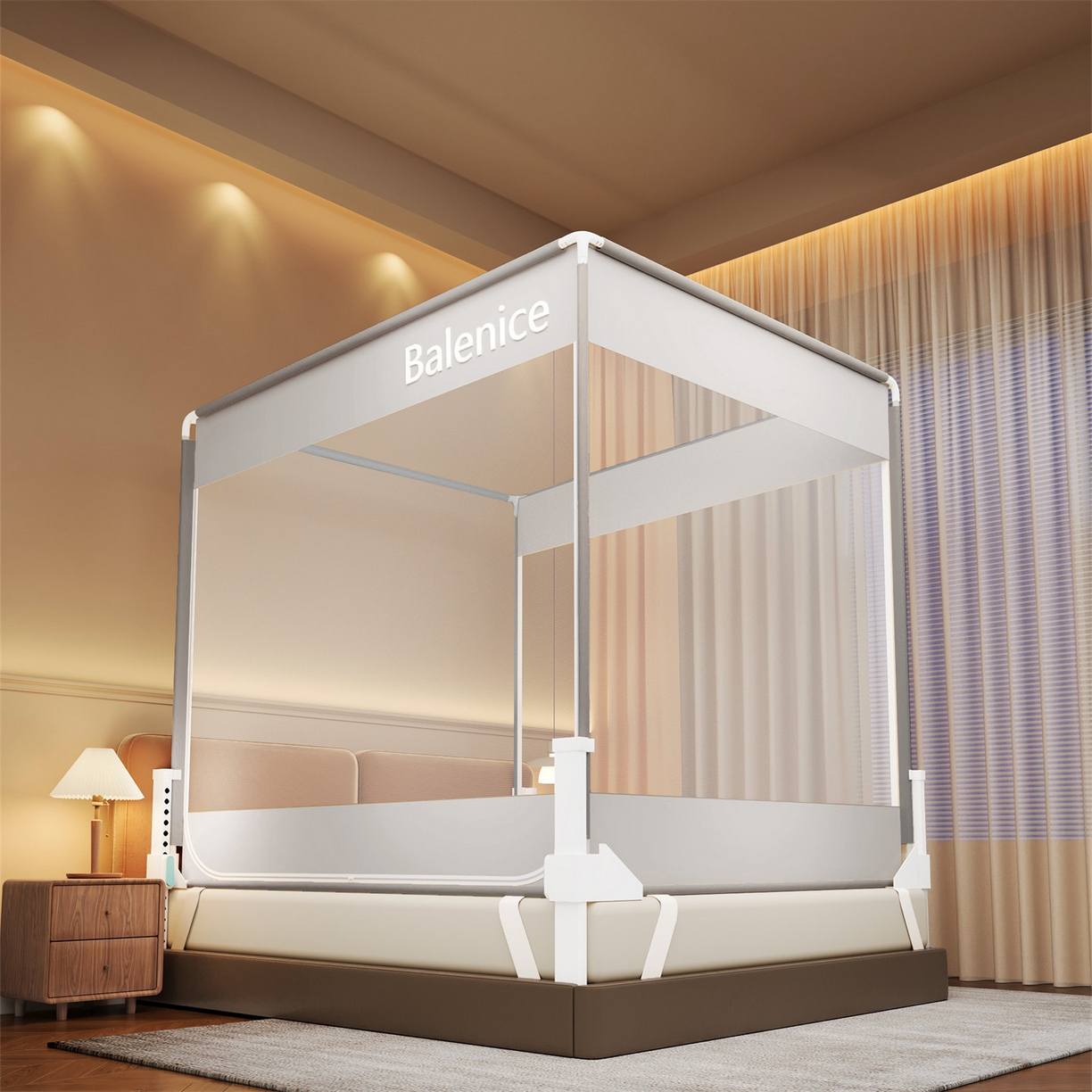 佳梦家纺 2026春夏新款护栏级防摔坐床蚊帐光年系列 光年-灰-三门全底款