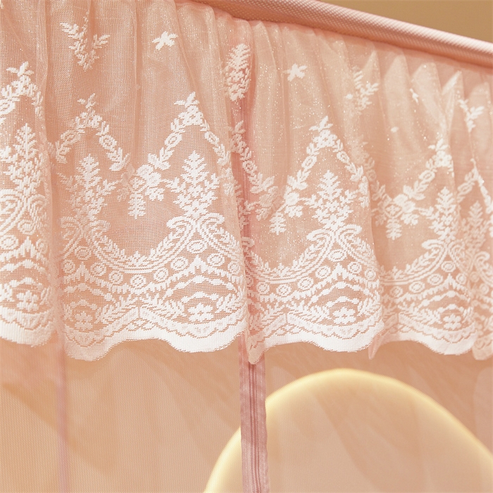 91家纺网 家纺一手货源 找家纺 佳梦家纺 2026春夏新款护栏级防摔坐床蚊帐T门系列 星河-粉玉-花边全底