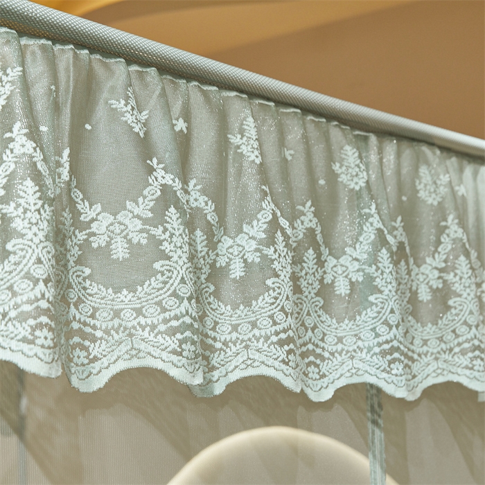 91家纺网 家纺一手货源 找家纺 佳梦家纺 2026春夏新款护栏级防摔坐床蚊帐T门系列 星河-柳绿-花边全底