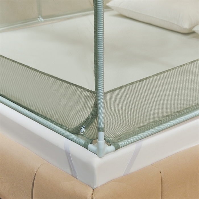 91家纺网 家纺一手货源 找家纺 佳梦家纺 2026春夏新款护栏级防摔坐床蚊帐T门系列 星河-柳绿-花边全底