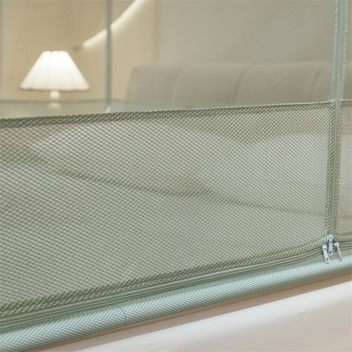 91家纺网 家纺一手货源 找家纺 佳梦家纺 2026春夏新款护栏级防摔坐床蚊帐T门系列 星河-柳绿-花边全底