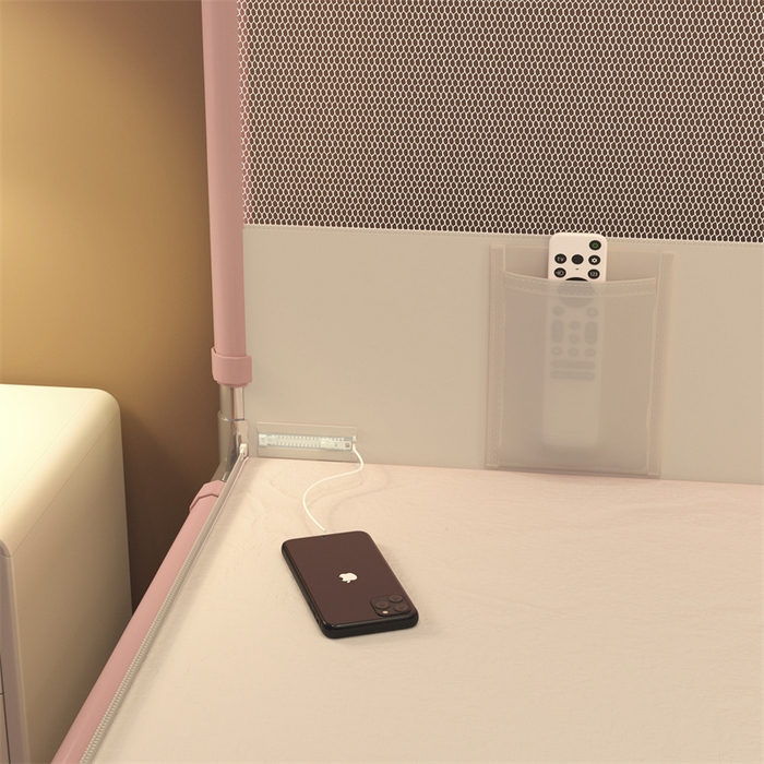 91家纺网 家纺一手货源 找家纺 佳梦家纺 2026春夏新款护栏级防摔坐床蚊帐T门系列 可可粉-拼色全底