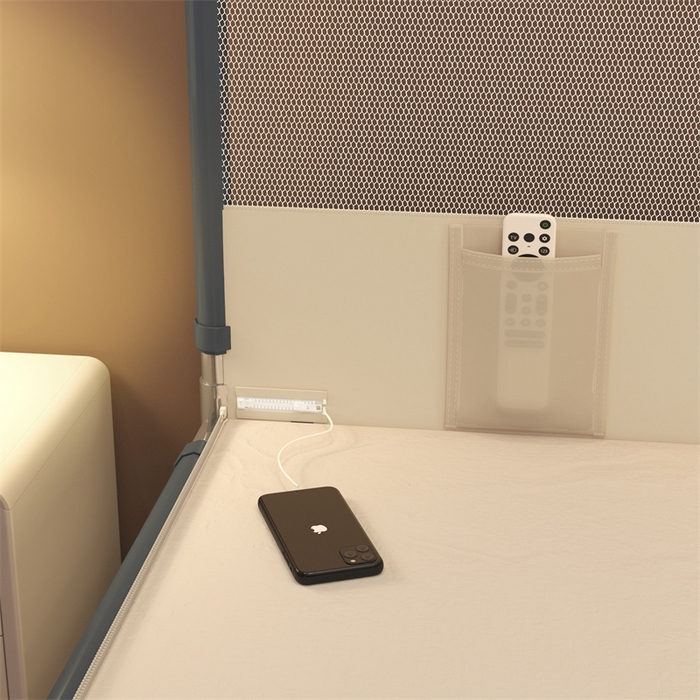 91家纺网 家纺一手货源 找家纺 佳梦家纺 2026春夏新款护栏级防摔坐床蚊帐T门系列 可可灰-拼色全底