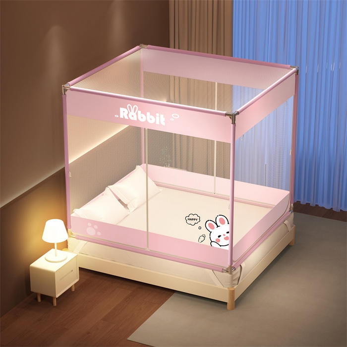 91家纺网 家纺一手货源 找家纺 佳梦家纺 2026春夏新款护栏级防摔坐床蚊帐T门系列 春风小雅-烫画全底