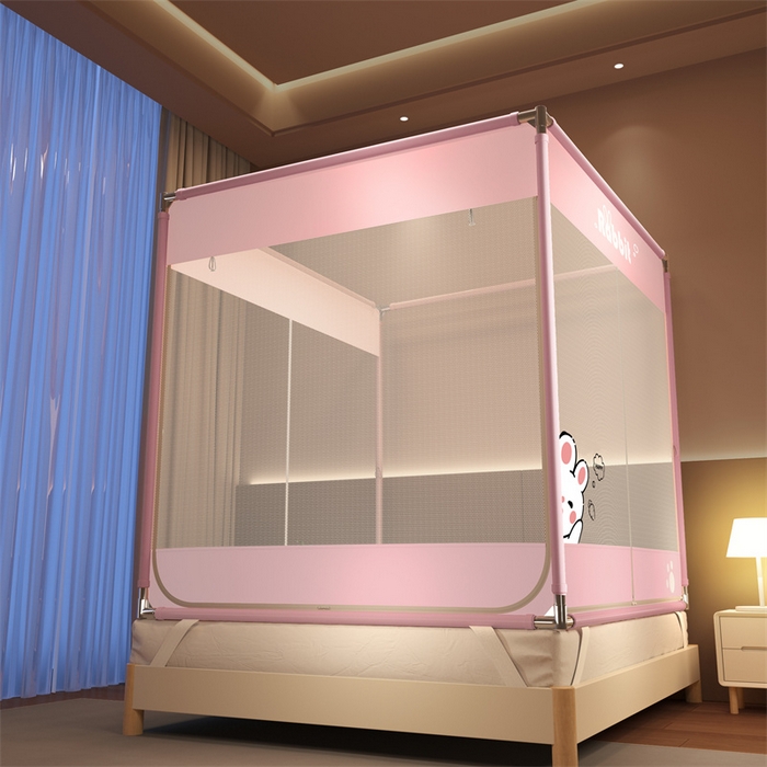 91家纺网 家纺一手货源 找家纺 佳梦家纺 2026春夏新款护栏级防摔坐床蚊帐T门系列 春风小雅-烫画全底