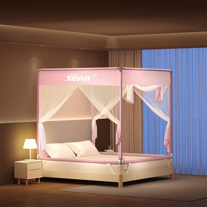 91家纺网 家纺一手货源 找家纺 佳梦家纺 2026春夏新款护栏级防摔坐床蚊帐T门系列 春风小雅-烫画全底