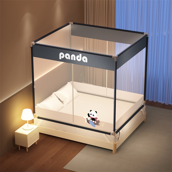 91家纺网 家纺一手货源 找家纺 佳梦家纺 2026春夏新款护栏级防摔坐床蚊帐T门系列 飞天福宝-烫画全底