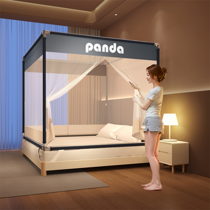 91家纺网 家纺一手货源 找家纺 佳梦家纺 2026春夏新款护栏级防摔坐床蚊帐T门系列 飞天福宝-烫画全底