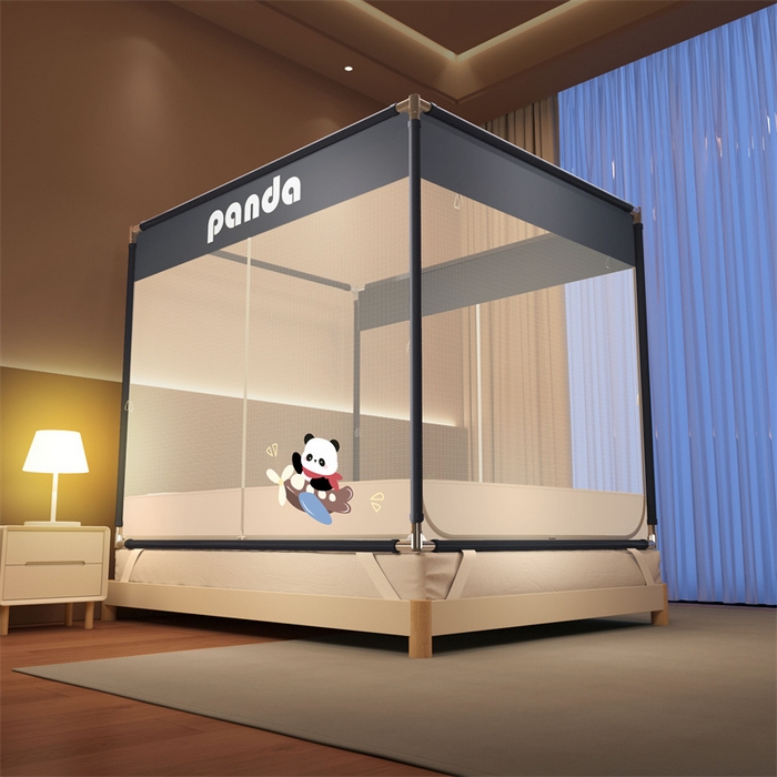 91家纺网 家纺一手货源 找家纺 佳梦家纺 2026春夏新款护栏级防摔坐床蚊帐T门系列 飞天福宝-烫画全底