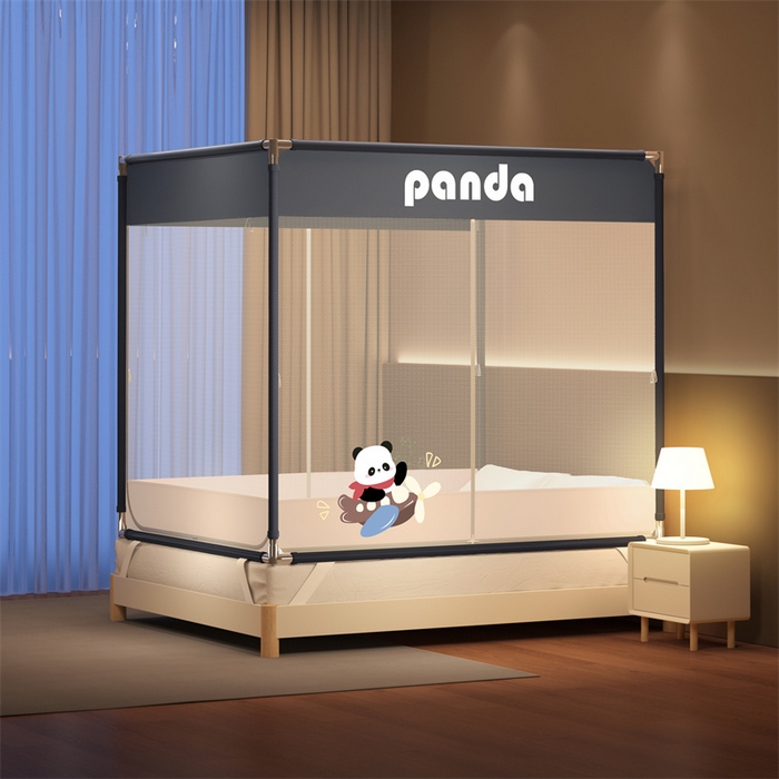 91家纺网 家纺一手货源 找家纺 佳梦家纺 2026春夏新款护栏级防摔坐床蚊帐T门系列 飞天福宝-烫画全底