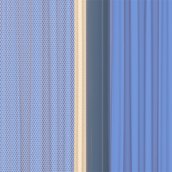 91家纺网 家纺一手货源 找家纺 佳梦家纺 2026春夏新款护栏级防摔坐床蚊帐T门系列 西西里晴空蓝-烫画全底