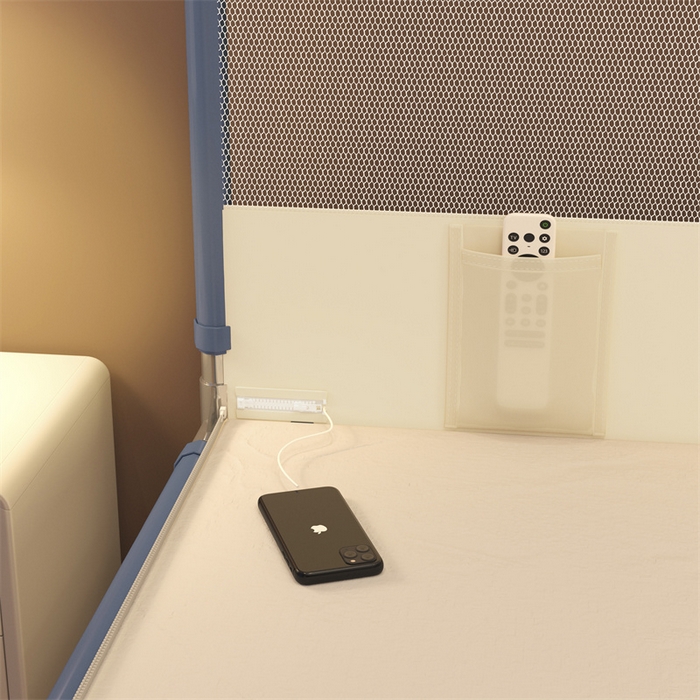 91家纺网 家纺一手货源 找家纺 佳梦家纺 2026春夏新款护栏级防摔坐床蚊帐T门系列 西西里晴空蓝-烫画全底