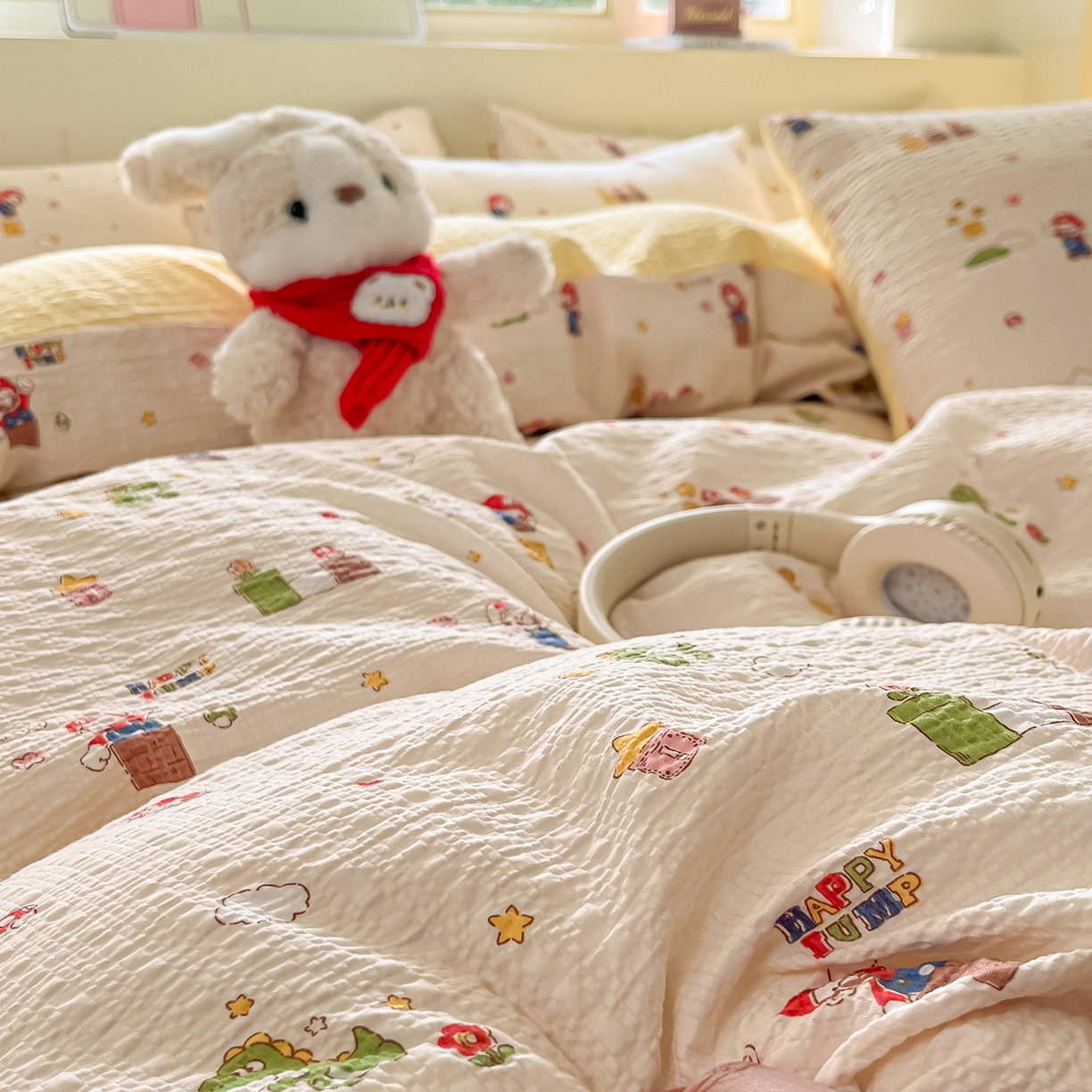 91家纺网 家纺一手货源 找家纺 （总）金梦拉家纺 2026新款A类高品质高克重超柔泡芙纱泡泡纱小清新四件套