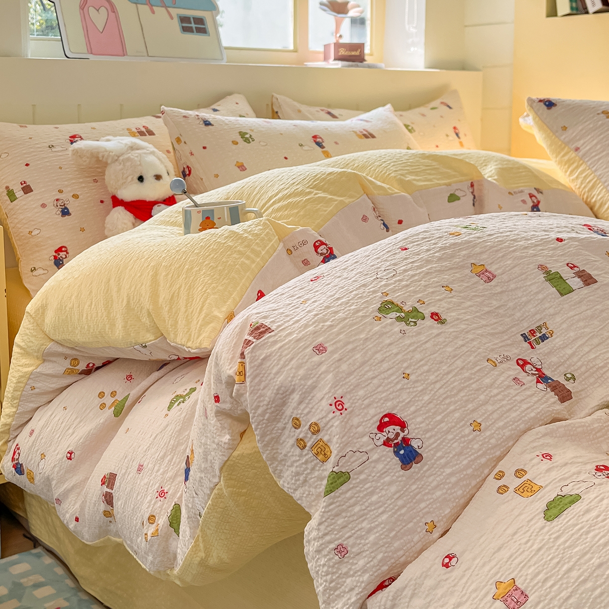 91家纺网 家纺一手货源 找家纺 （总）金梦拉家纺 2026新款A类高品质高克重超柔泡芙纱泡泡纱小清新四件套