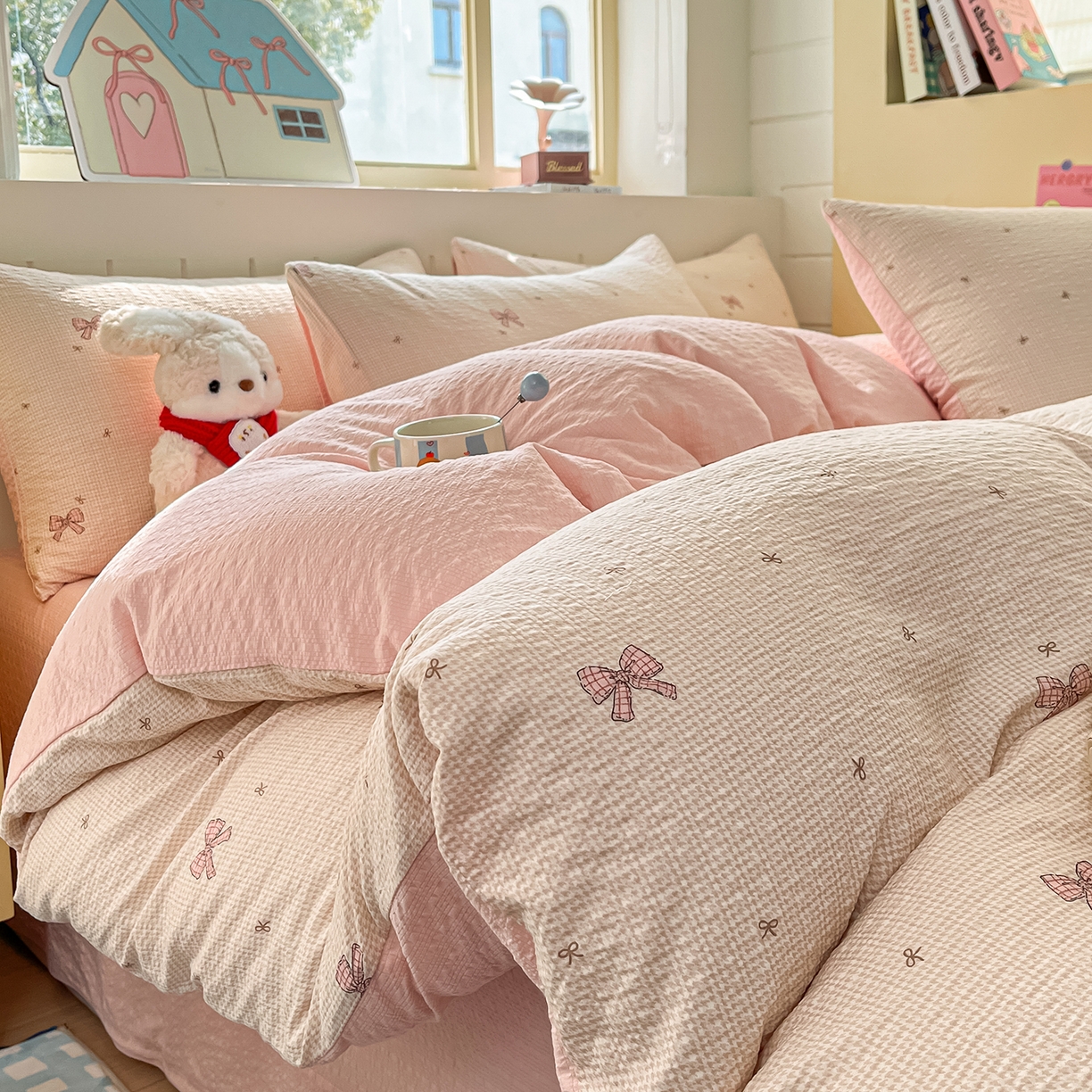 91家纺网 家纺一手货源 找家纺 （总）金梦拉家纺 2026新款A类高品质高克重超柔泡芙纱泡泡纱小清新四件套