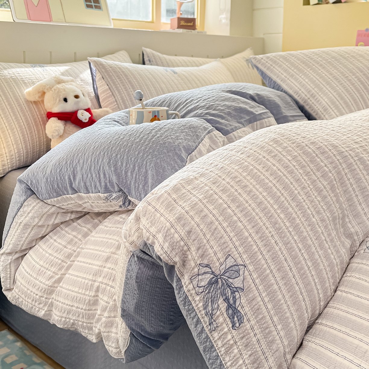 91家纺网 家纺一手货源 找家纺 （总）金梦拉家纺 2026新款A类高品质高克重超柔泡芙纱泡泡纱小清新四件套