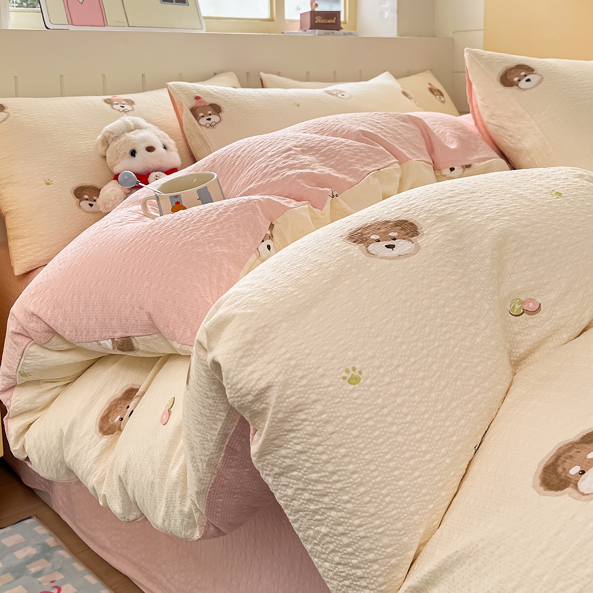 91家纺网 家纺一手货源 找家纺 （总）金梦拉家纺 2026新款A类高品质高克重超柔泡芙纱泡泡纱小清新四件套