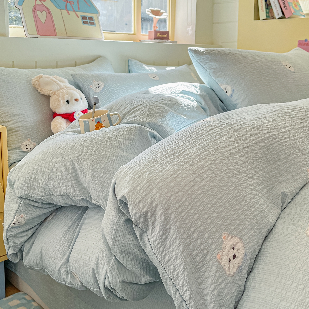 91家纺网 家纺一手货源 找家纺 （总）金梦拉家纺 2026新款A类高品质高克重超柔泡芙纱泡泡纱小清新四件套