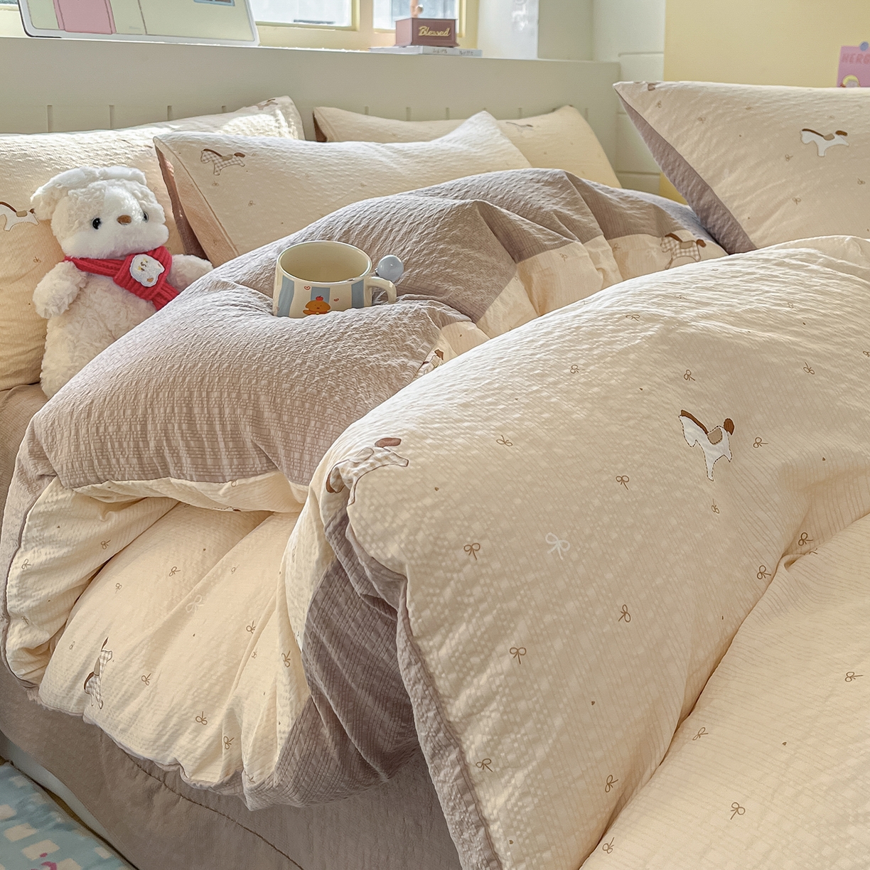 91家纺网 家纺一手货源 找家纺 （总）金梦拉家纺 2026新款A类高品质高克重超柔泡芙纱泡泡纱小清新四件套