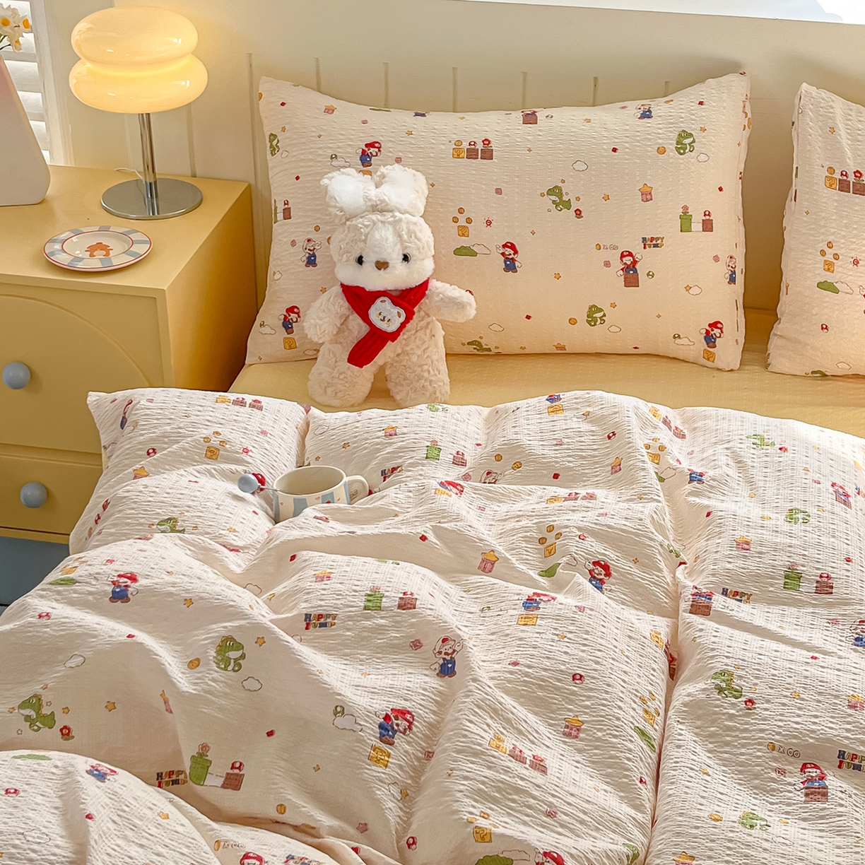 91家纺网 家纺一手货源 找家纺 金梦拉家纺 2026新款A类高品质高克重超柔泡芙纱泡泡纱小清新四件套 超级马力