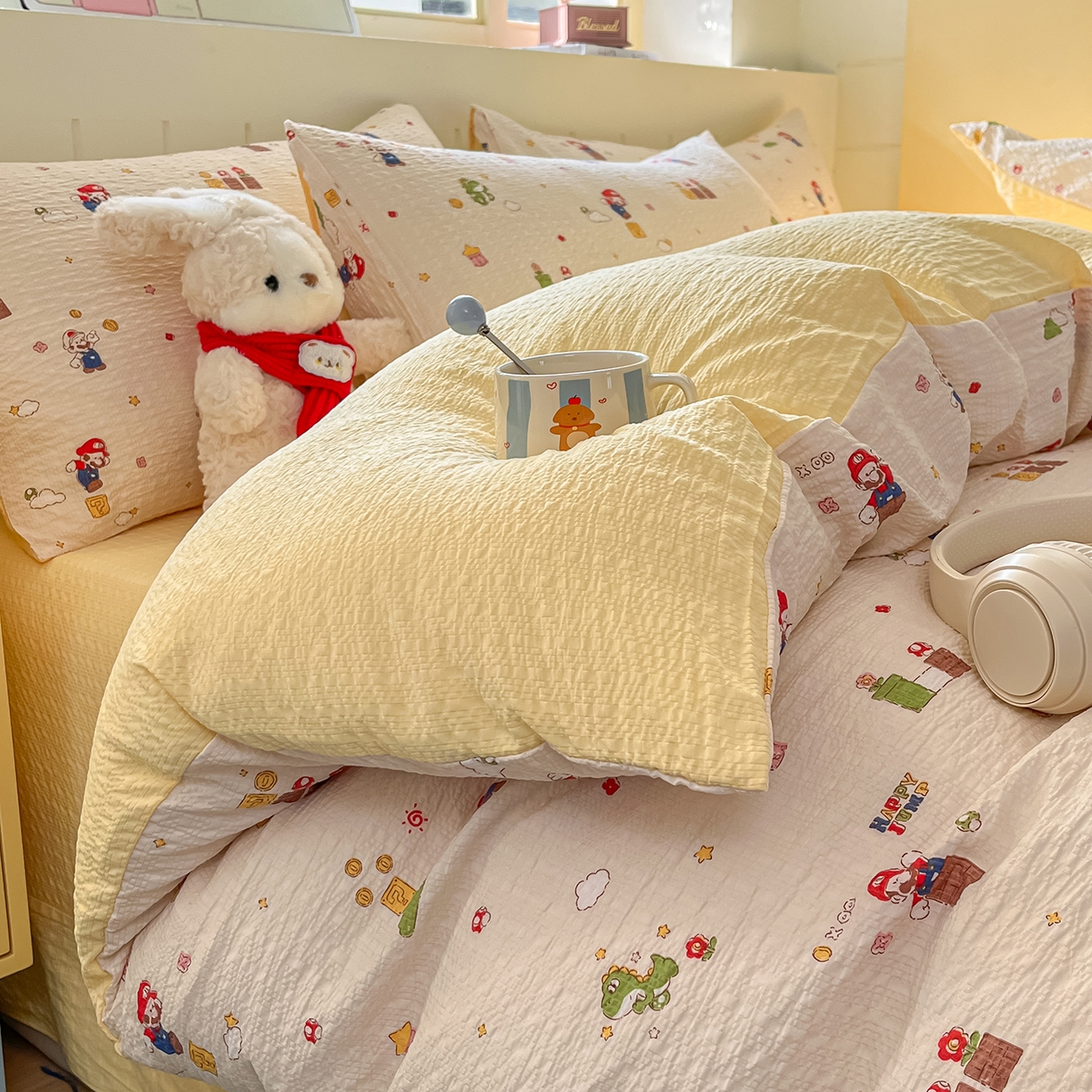 91家纺网 家纺一手货源 找家纺 金梦拉家纺 2026新款A类高品质高克重超柔泡芙纱泡泡纱小清新四件套 超级马力