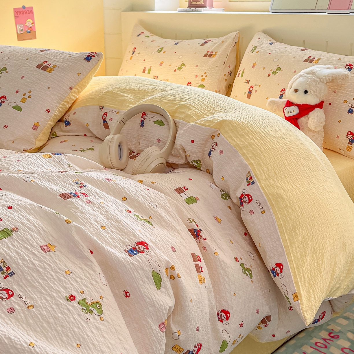 91家纺网 家纺一手货源 找家纺 金梦拉家纺 2026新款A类高品质高克重超柔泡芙纱泡泡纱小清新四件套 超级马力