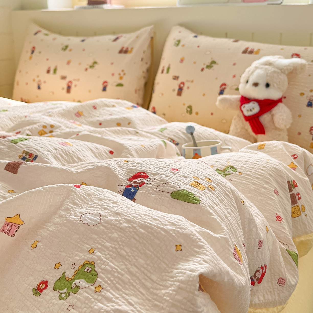 91家纺网 家纺一手货源 找家纺 金梦拉家纺 2026新款A类高品质高克重超柔泡芙纱泡泡纱小清新四件套 超级马力