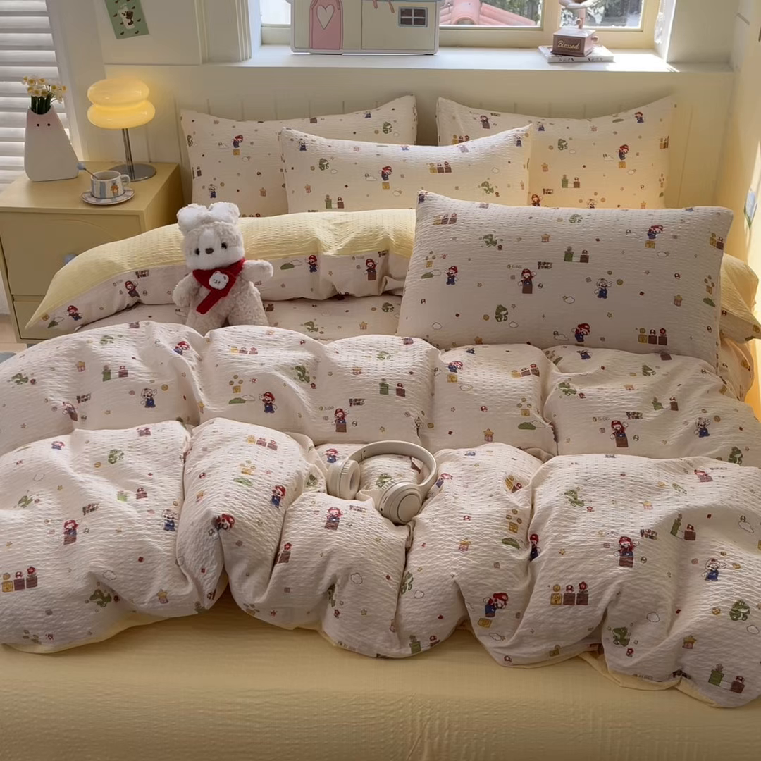 91家纺网 家纺一手货源 找家纺 金梦拉家纺 2026新款A类高品质高克重超柔泡芙纱泡泡纱小清新四件套 超级马力