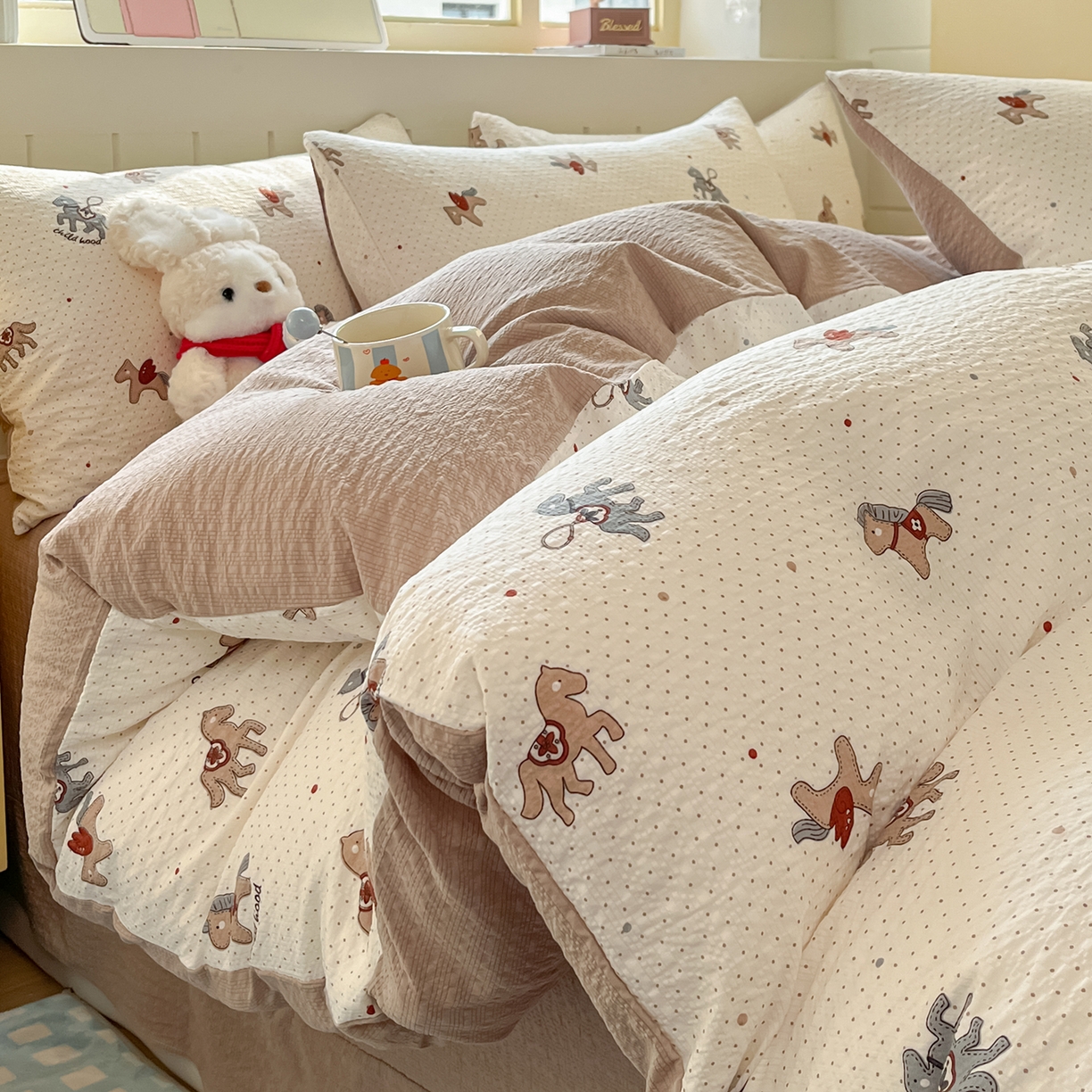 金梦拉家纺 2026新款A类高品质高克重超柔泡芙纱泡泡纱小清新四件套 马上来福