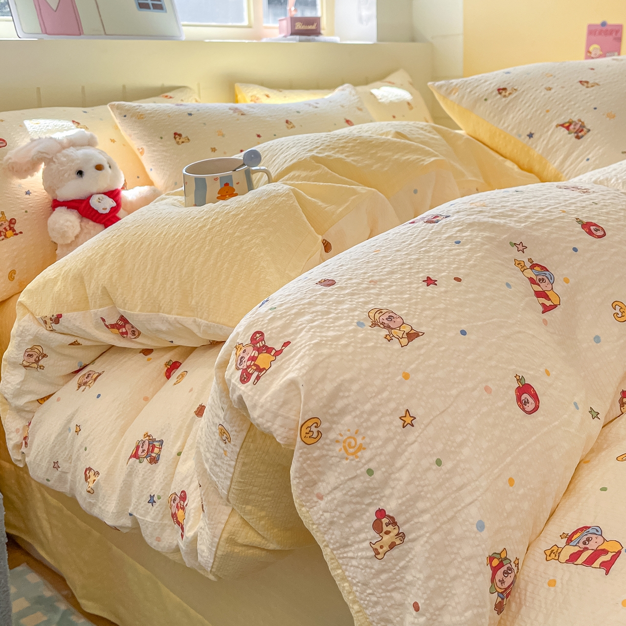 金梦拉家纺 2026新款A类高品质高克重超柔泡芙纱泡泡纱小清新四件套 顽皮星星