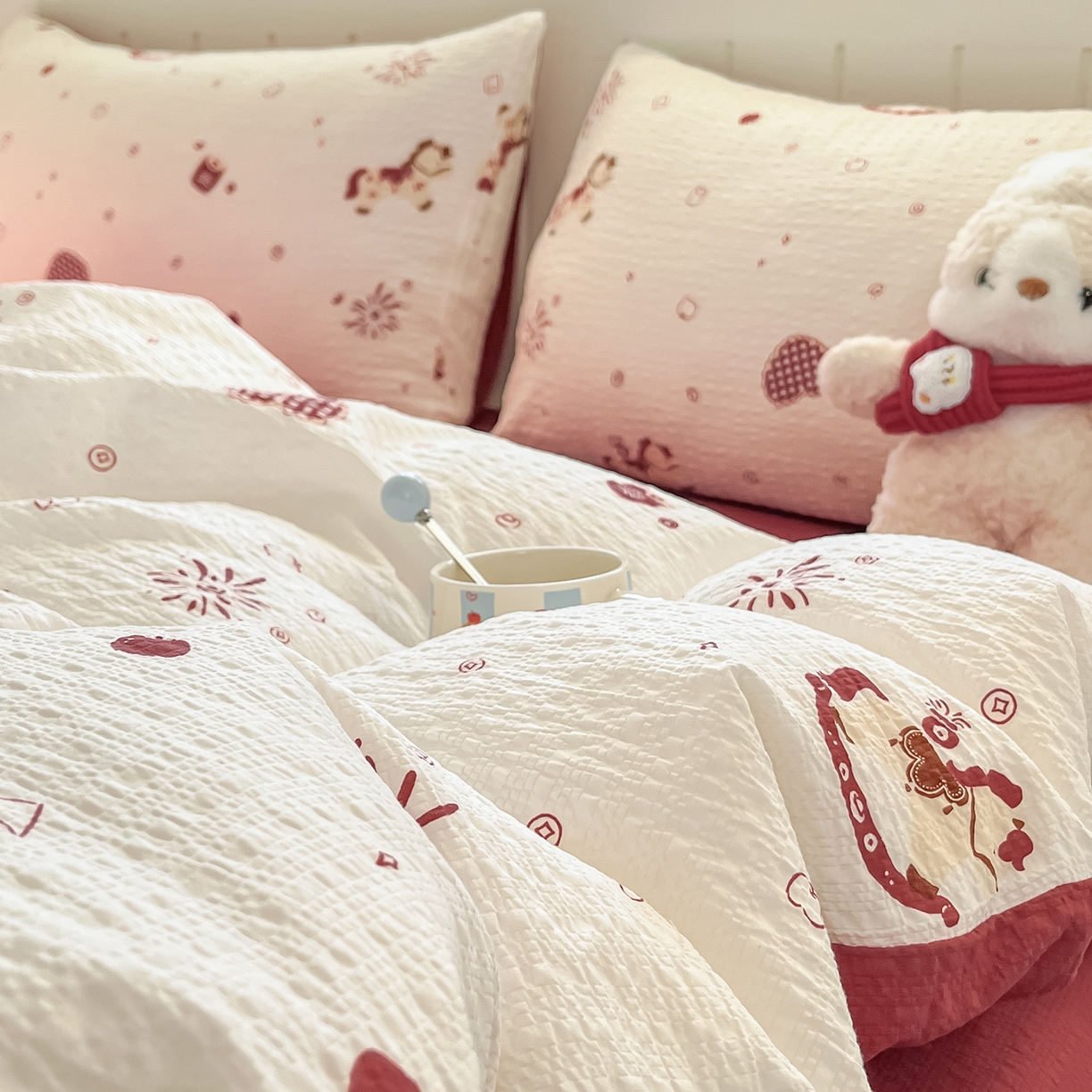 91家纺网 家纺一手货源 找家纺 金梦拉家纺 2026新款A类高品质高克重超柔泡芙纱泡泡纱小清新四件套 小福马