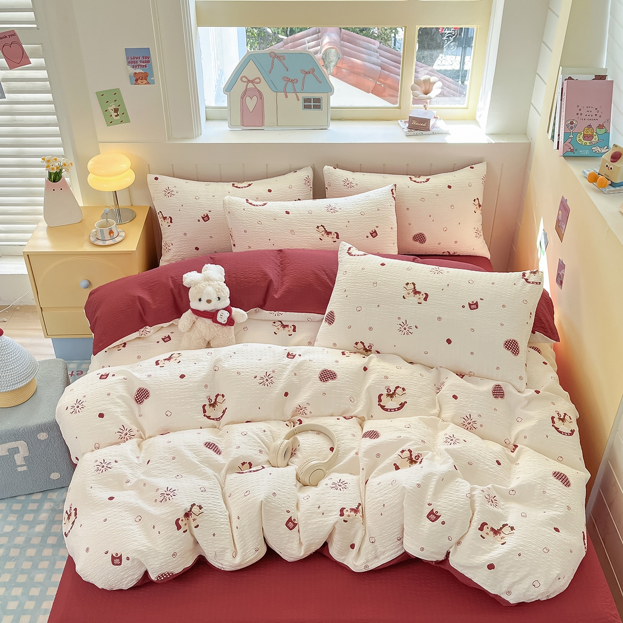 91家纺网 家纺一手货源 找家纺 金梦拉家纺 2026新款A类高品质高克重超柔泡芙纱泡泡纱小清新四件套 小福马