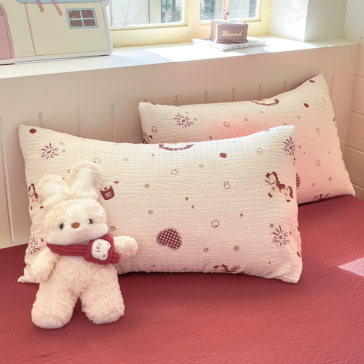 91家纺网 家纺一手货源 找家纺 金梦拉家纺 2026新款A类高品质高克重超柔泡芙纱泡泡纱小清新四件套 小福马