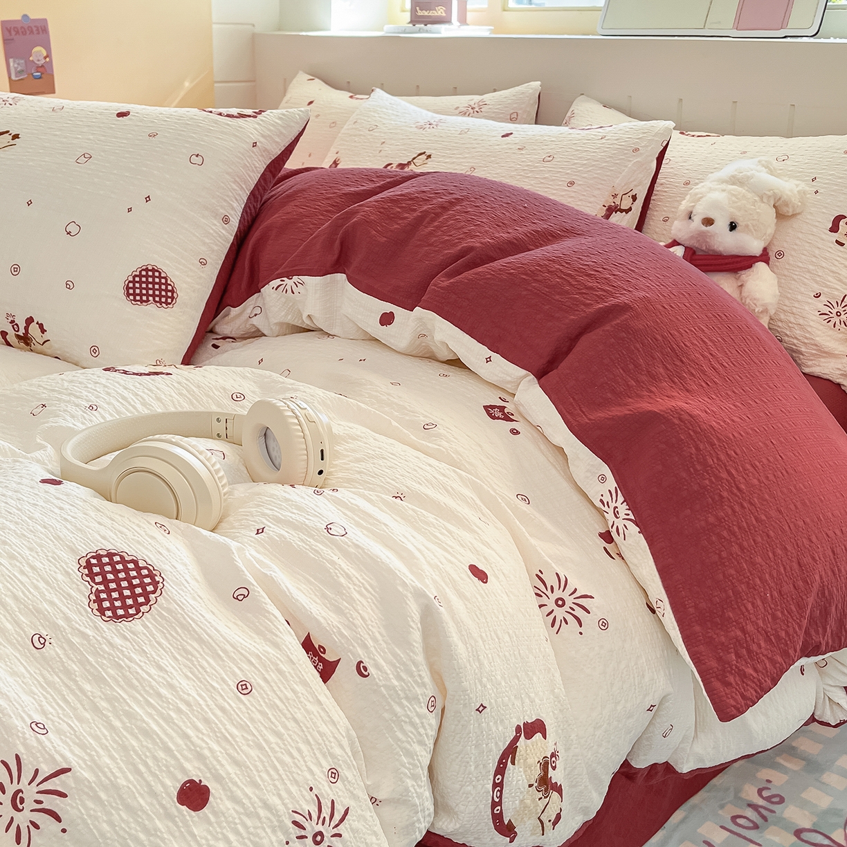 91家纺网 家纺一手货源 找家纺 金梦拉家纺 2026新款A类高品质高克重超柔泡芙纱泡泡纱小清新四件套 小福马