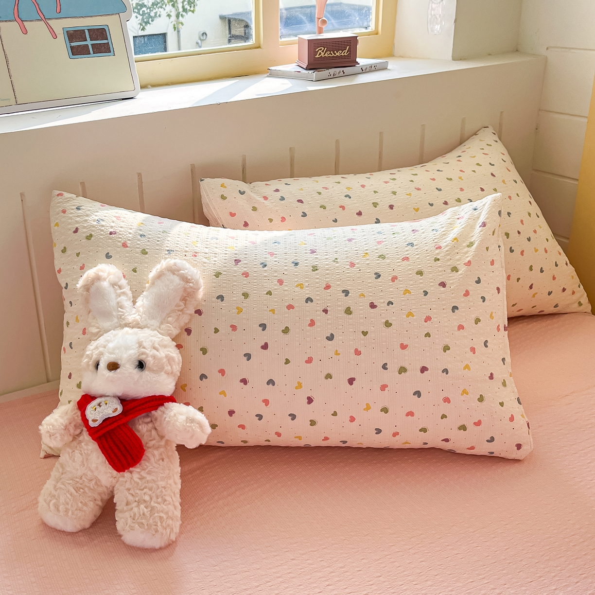 91家纺网 家纺一手货源 找家纺 金梦拉家纺 2026新款A类高品质高克重超柔泡芙纱泡泡纱小清新四件套 心爱