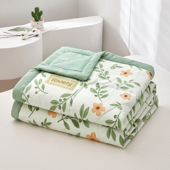 91家纺网 家纺一手货源 找家纺 黛妮雅 2026新款全棉夏被四件套单件夏被单双人空调被学生夏凉被 青柠薄荷