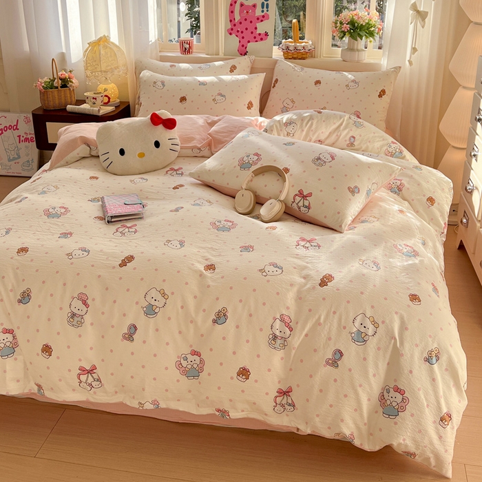 91家纺网 家纺一手货源 找家纺 水木坊 2026春夏新款云感双层纱可爱系列四件套糕冷kt