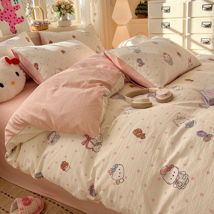 91家纺网 家纺一手货源 找家纺 水木坊 2026春夏新款云感双层纱可爱系列四件套糕冷kt