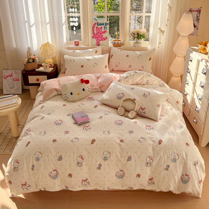 91家纺网 家纺一手货源 找家纺 水木坊 2026春夏新款云感双层纱可爱系列四件套糕冷kt