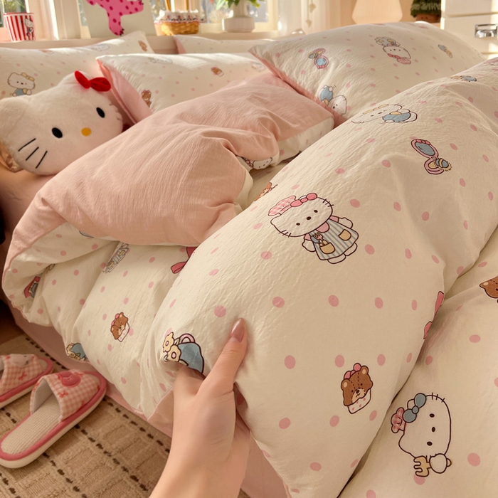 91家纺网 家纺一手货源 找家纺 水木坊 2026春夏新款云感双层纱可爱系列四件套糕冷kt