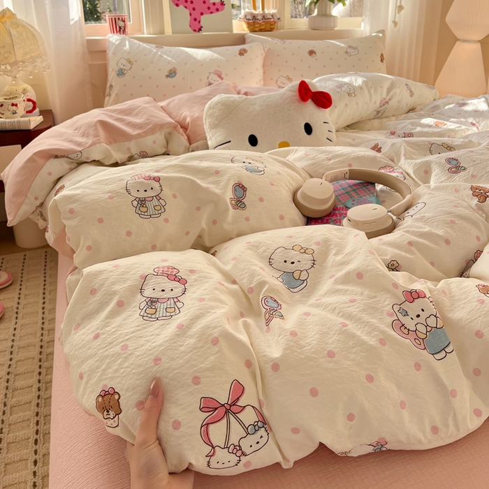 91家纺网 家纺一手货源 找家纺 水木坊 2026春夏新款云感双层纱可爱系列四件套糕冷kt