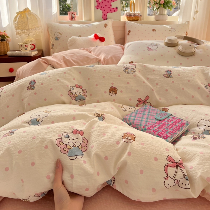 91家纺网 家纺一手货源 找家纺 水木坊 2026春夏新款云感双层纱可爱系列四件套糕冷kt